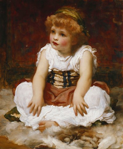 Porträtt av en flicka som sitter på en matta, av Frederic Leighton