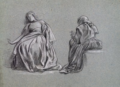 Tessa hemma (för George Eliots Romola), 1863 (svartvit krita på papper) av Frederic Leighton