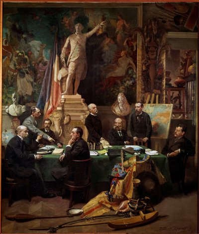 Koloniernas delegater i november 1892 Från vänster till höger: Chesse (Tahiti), Mager (Diego Suares), Dussac (Nossy-Be), de Faymoreau (Mayotte), Jules Ferry (Annam och Tonkin), Soller (Franska Guinee) , Cudenet (Nya Kaledonien). målning av Frederic Regam av Frederic Regamey