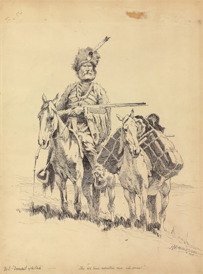 En gammal bergsman med sina ponnyer, 1888 av Frederic Remington