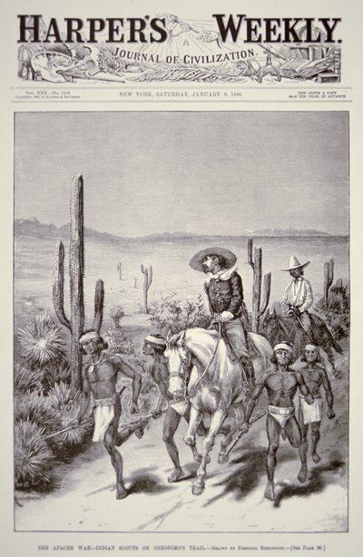 Apachescouterna leder armépatrullen på jakt efter Geronimo (1829-1909) från 