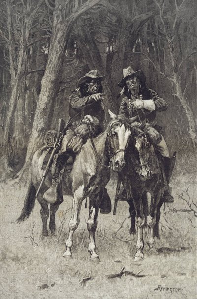 Cheyenne-scouter patrullerar i den stora skogen i norra Kanada, Oklahoma av Frederic Remington