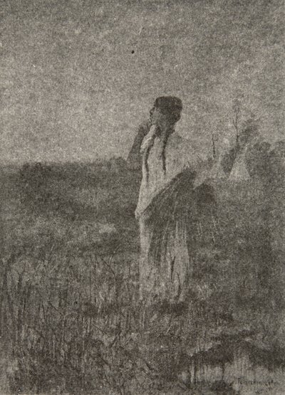 Som ett spöke som går i soluppgången såg han en jungfru gå, ur Hiawathas sång av Henry Wadsworth Longfellow (1807-82), publicerad av George G. Harrap und Company Ltd., 1911. av Frederic Remington