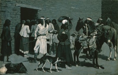 Pueblo Indian Village (distribution av nötkött på San Carlos Agency) c.1889 av Frederic Remington