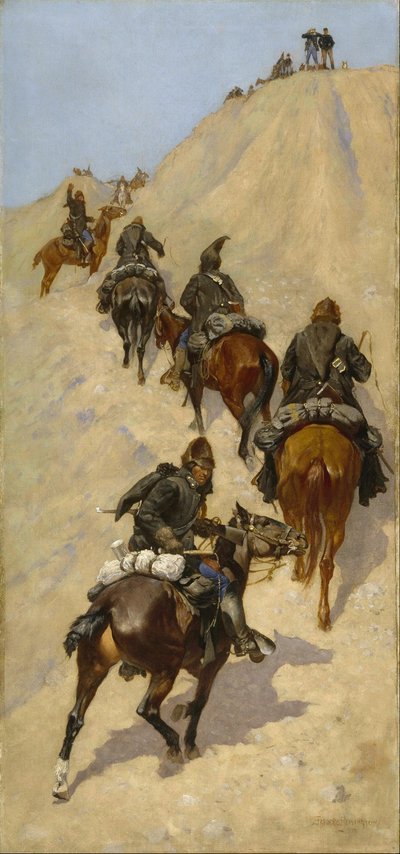 Scouter klättrar upp för ett berg av Frederic Remington