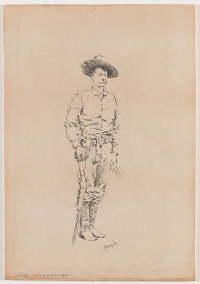 Skiss av en Texas Ranger för "How the Law Kom in i Chaparral" av Frederic Remington