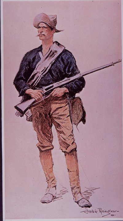 Spansk-amerikanska kriget 1898, amerikansk infanterist beväpnad med Krag-Jorgensen magasinsgevär av Frederic Remington