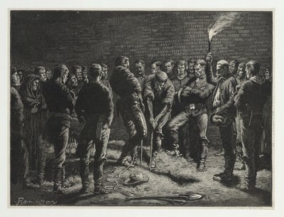 Apache-kampanjen - begravning av Hatfields män, från Harpers Weekly, pub. 1886 av Frederic Remington