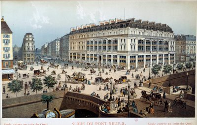 Exteriörvy av La Belle Jardiniere, rue du pont neuf i Paris på 1800-talet. Gravyr av Frederic Sorrieu (1807 -? ) av Frederic Sorrieu
