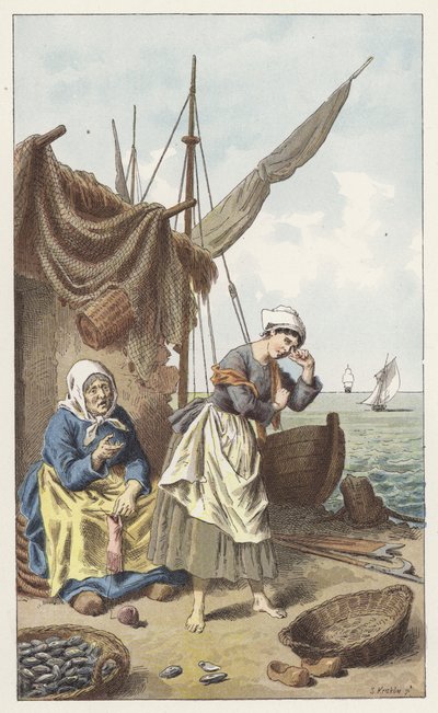 Fiske efter musslor (färg litho) av Frederic Theodore (after) Lix