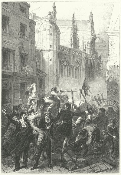 Junidagarnas uppror, revolutionen 1848, Paris (gravyr) av Frederic Theodore (after) Lix