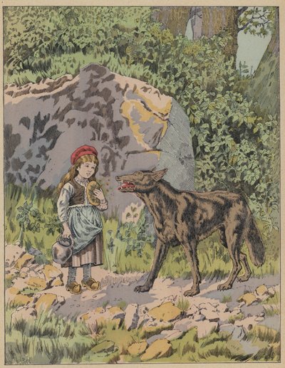 Le Petit Chaperon Rouge, Rödluvan (färg litho) av Frederic Theodore (after) Lix