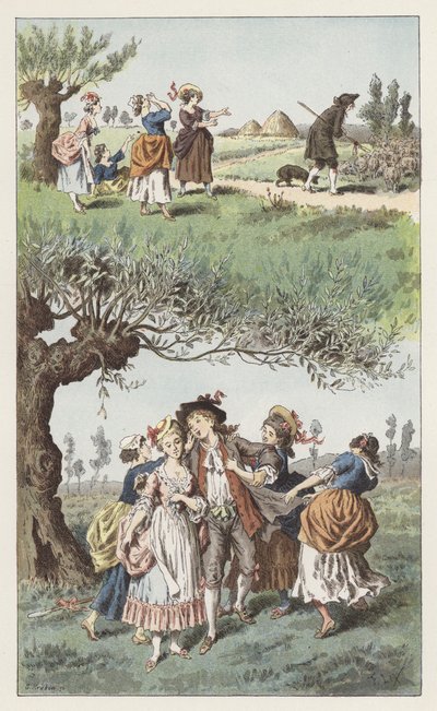 Vi var tre tjejer (färg litho) av Frederic Theodore (after) Lix