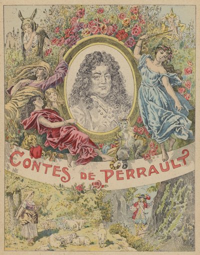 Titelsidesillustration för Les Contes de Perrault (litho i färg) av Frederic Theodore (after) Lix