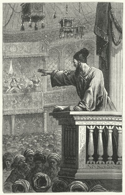 En imam som läser ur Koranen (gravyr) av Frederic Theodore Lix