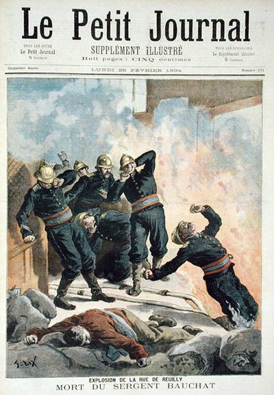 Explosion i Rue de Reuilly och Sergeant Bauchats död, från Le Petit Journal, 26 februari 1894 av Frederic Theodore Lix