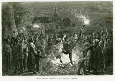 Saint Johns eld i Sulzbach. Gravyr av Lix för att illustrera historien A travers l