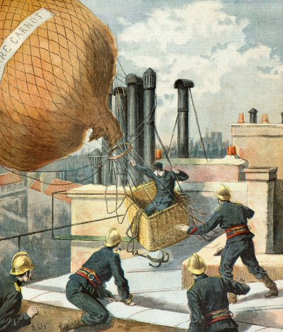 Brandmän räddar en man i en ballong av Frederic Theodore Lix