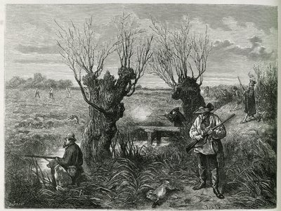 Jaga hare. Gravyr av F.Lix, för att illustrera berättelsen "Genom Alsace och Lorraine", 1884, av Charles Grad av Frederic Theodore Lix