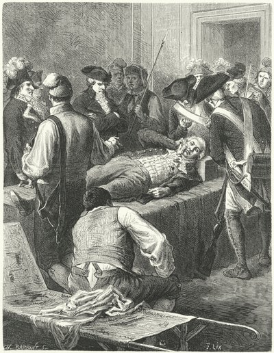 Den sårade Maximilien Robespierre vid kommittén för allmän säkerhet i väntan på hans avrättning, 1794 av Frederic Theodore Lix