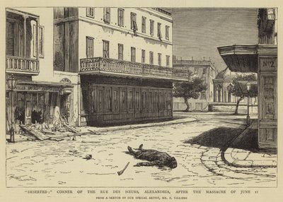 Öde, hörnet av Rue des Soeurs, Alexandria, efter massakern den 11 juni av Frederic Villiers