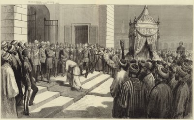 Khediven hälsar på den heliga mattan i Kairo innan den skickas till Mecka. av Frederic Villiers