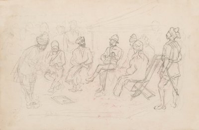 "Mötet mellan Cavagnari och Khan of Lalpura i Dakka i februari 1879" (penna) av Frederic Villiers