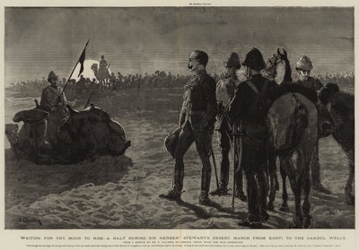 I väntan på att månen ska gå upp, ett stopp under Sir Herbert Stewarts ökenmarsch från Korti till Gakdul-brunnarna av Frederic Villiers