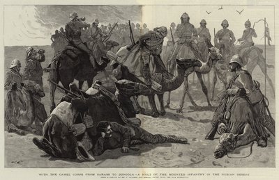 Med kamelkåren från Sarass till Dongola, ett stopp för det beridna infanteriet i den nubiska öknen av Frederic Villiers