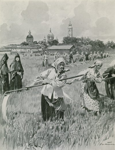 Ett kloster i Novgorod: Nunnor som gör hö av Frederic de Haenen