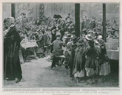 En bankett för trasiga skolpojkar och flickor (litho) av Frederic de Haenen