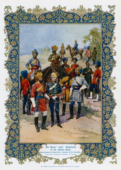 Kung George V:s "Egna" regementen av den indiska armén (färg litho) av Frederic de Haenen