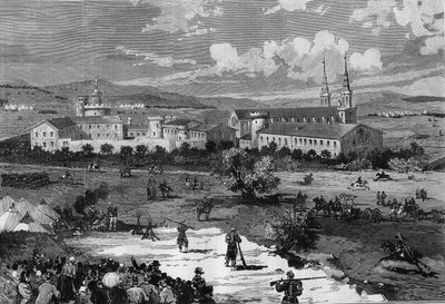 Placering av lägren för trupperna till general Guyon Vernier (Guyon-Vernier) under belägringen av Prewatches Abbey i Frigolet, Bouches du Rhone (13) av Frederic de Haenen