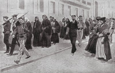 Nunnor under republikanskt beskydd under revolutionen (litografi) av Frederic de Haenen