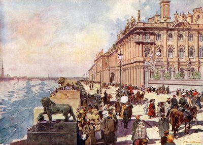 Ryssland: Vinterpalatset på Neva (färg litho) av Frederic de Haenen