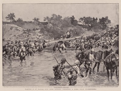 Tar en 4.7 Naval Gun i aktion, korsar en Ford nära Paardeberg av Frederic de Haenen