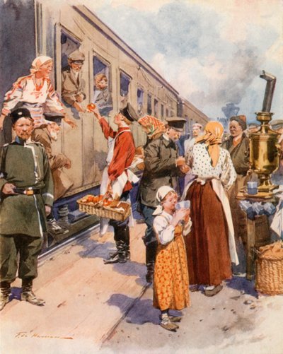 Teförsäljare på en landsjärnvägsstation av Frederic de Haenen