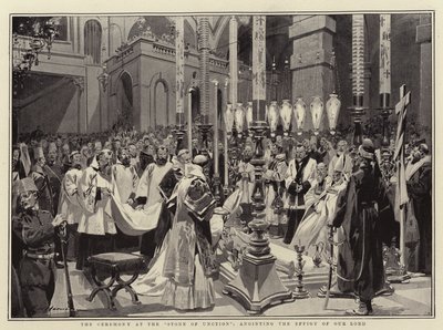 Ceremonin vid salvningsstenen, smörjelse av vår Herres effigy av Frederic de Haenen