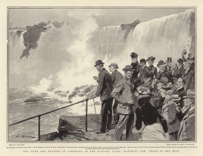 Hertigen och hertiginnan av Cornwall vid Niagarafallen och tittar på dimmans barn av Frederic de Haenen