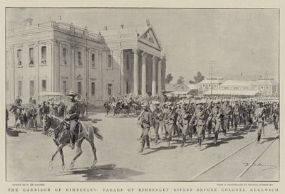 The Garnison of Kimberley, Parade of Kimberley Rifles före överste Kekewich av Frederic de Haenen