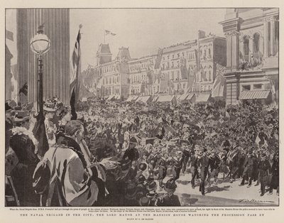 Marinbrigaden i staden, överborgmästaren i Mansion House som ser processionen passera förbi av Frederic de Haenen