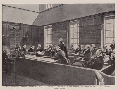 Den föreslagna kejserliga hovrätten, en skiss från livet i den nuvarande kammaren i Privy Council av Frederic de Haenen