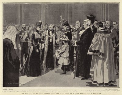 Mottagningen i Guildhall, prinsessan av Wales tar emot en bukett av Frederic de Haenen