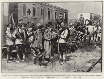 Ryssarna i Manchuriet, tar bort kolerapatienter i Kharbia av Frederic de Haenen