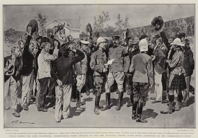 Tre hurra för Lord Kitchener, överlämnade boer som är angelägna om att gå med i National Scouts efter att ha blivit tilltalade av överbefälhavaren av Frederic de Haenen