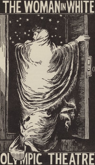 Affischdesign för en teateranpassning av Wilkie Collins roman The Woman in White på Olympic Theatre, London av Frederick (after) Walker
