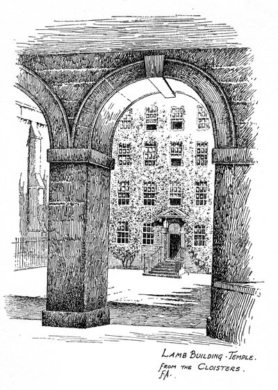 Lamb Building, Temple, från klostret, London, 1912 av Frederick Adcock