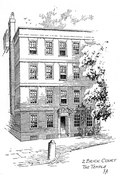Oliver Goldsmiths hus, 2 Brick Court, Temple, London, 1912 av Frederick Adcock