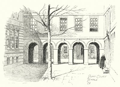 Pump Court, Temple (litografi) av Frederick Adcock