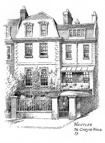 Whistlers hus, 96 Cheyne Walk, Chelsea, London, 1912 av Frederick Adcock